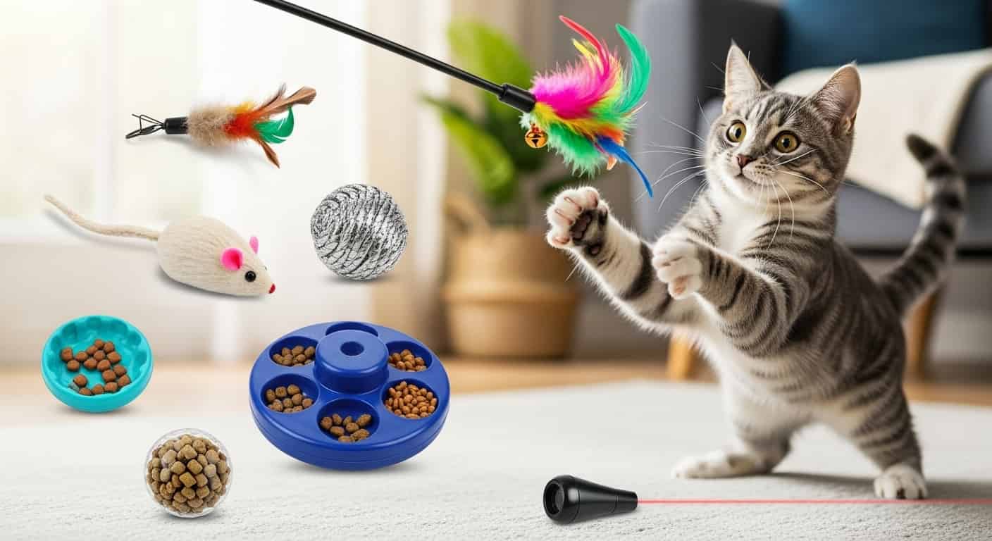 best hunting toys for cats, toys for cats that like to hunt, interactive cat toys, prey drive toys, wand toys for cats, electronic mouse toys, puzzle feeders for cats, realistic cat toys, indoor hunting toys, cat enrichment ideas, stimulating cat toys, toys for predatory behavior, best toys for active cats, cat exercise toys, reducing boredom in cats