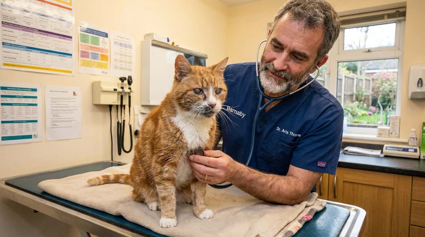 vet examining senior cat